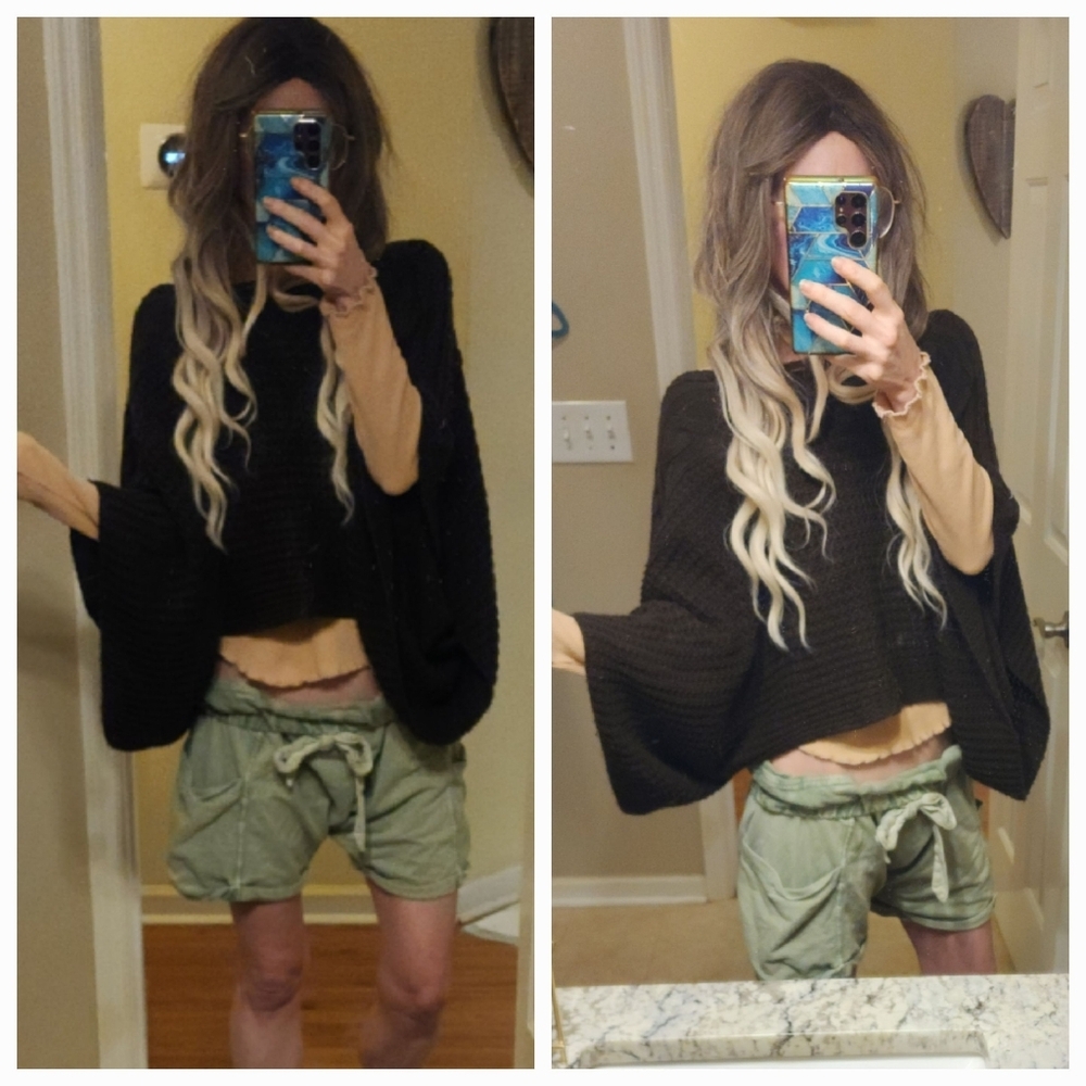 Charming Charlie Knit Poncho Sweater Shrug Cropped